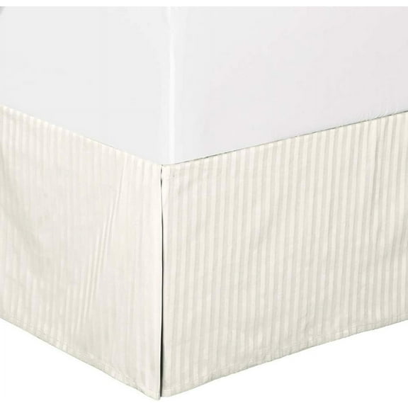 Sheetsnthings Damask Striped 300-Thread-Count, 100% Cotton Twin XL Pleated Tailored, 15-Inch Drop, Split Corners Bed Skirt, Ivory