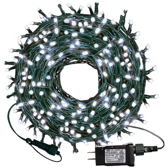 Sinhoon 300 LED Christmas Lights, 99FT Connective Green Wire Fairy Lights, Plug in 8 Lighting Modes, for Outdoor Christmas Tree Lights Wedding Party Decoration (White)