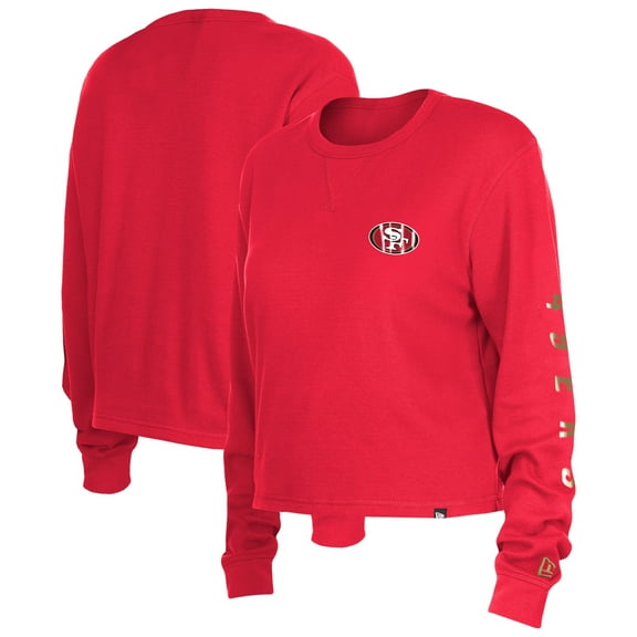 Women's New Era Scarlet San Francisco 49ers Sport Night Thermal Long Sleeve Cropped-T-Shirt