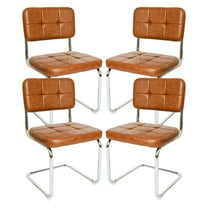 Modern Faux Leather Dining Chairs With Metal Legs, Set of 4, Brown