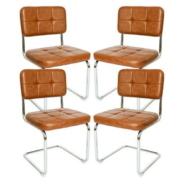 Modern Faux Leather Dining Chairs With Metal Legs, Set of 4, Brown