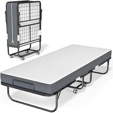 SnozeFlex Folding Bed with Mattress - 75x31 Cot Size Bed Frame- Portable Rollaway Adults Bed for Guest - Foldable Bed with 5-inch Thick Memory Foam Mattress, Space Saving Fold Up Bed for Easy Storage