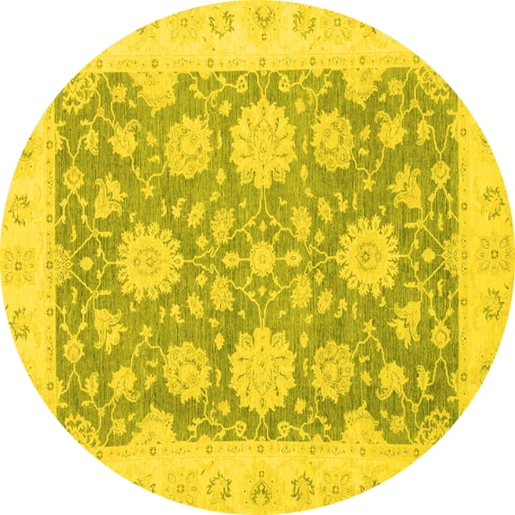 Ahgly Company Indoor Round Oriental Yellow Traditional Area Rugs, 3' Round