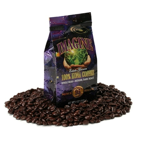 Kona Coffee Beans by Imagine - 100% Kona Hawaii - Medium Dark Roast Whole Bean 4 oz