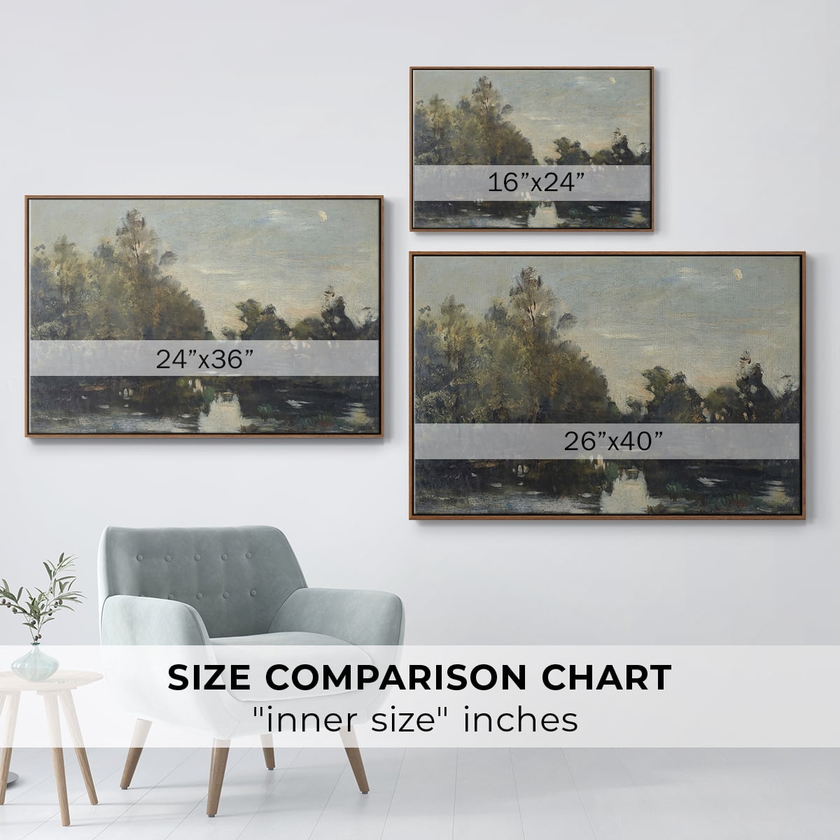 Vintage Landscape-CCCXCV By Wexford Home Framed in Walnut Wood Gallery Wrapped Canvas 17 in. x 25 in.