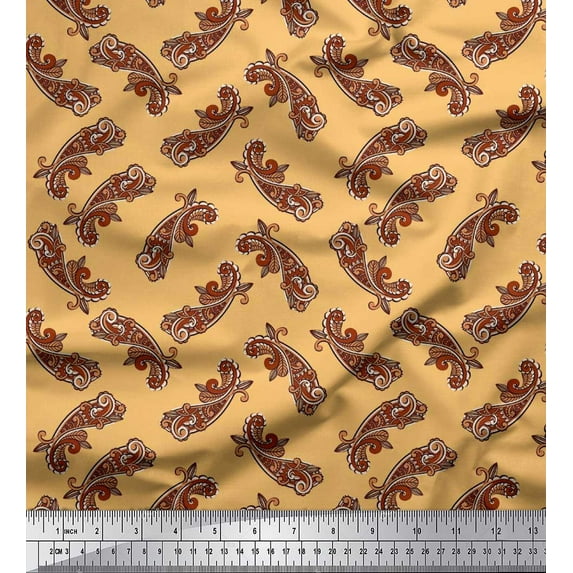 Soimoi Orange Rayon Fabric Artistic Paisley Print Fabric by the Yard 42 Inch Wide