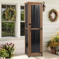 thumbnail image 4 of 62" H Tall Narrow Outdoor Storage Cabinet with Metal Top, Outdoor Shed Storage Unit Waterproof with Adjustable Shelves for Garden, Patio, Living Room, or Entryway Storage, Black, 4 of 8