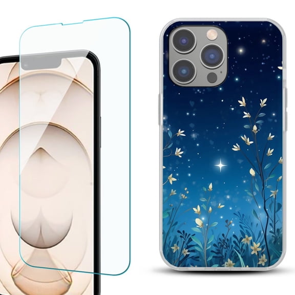 OneToughShield ® for iPhone 15 Pro Max Shockproof Fashion Phone Case, with Tempered Glass Screen Protector - Fanciful Night