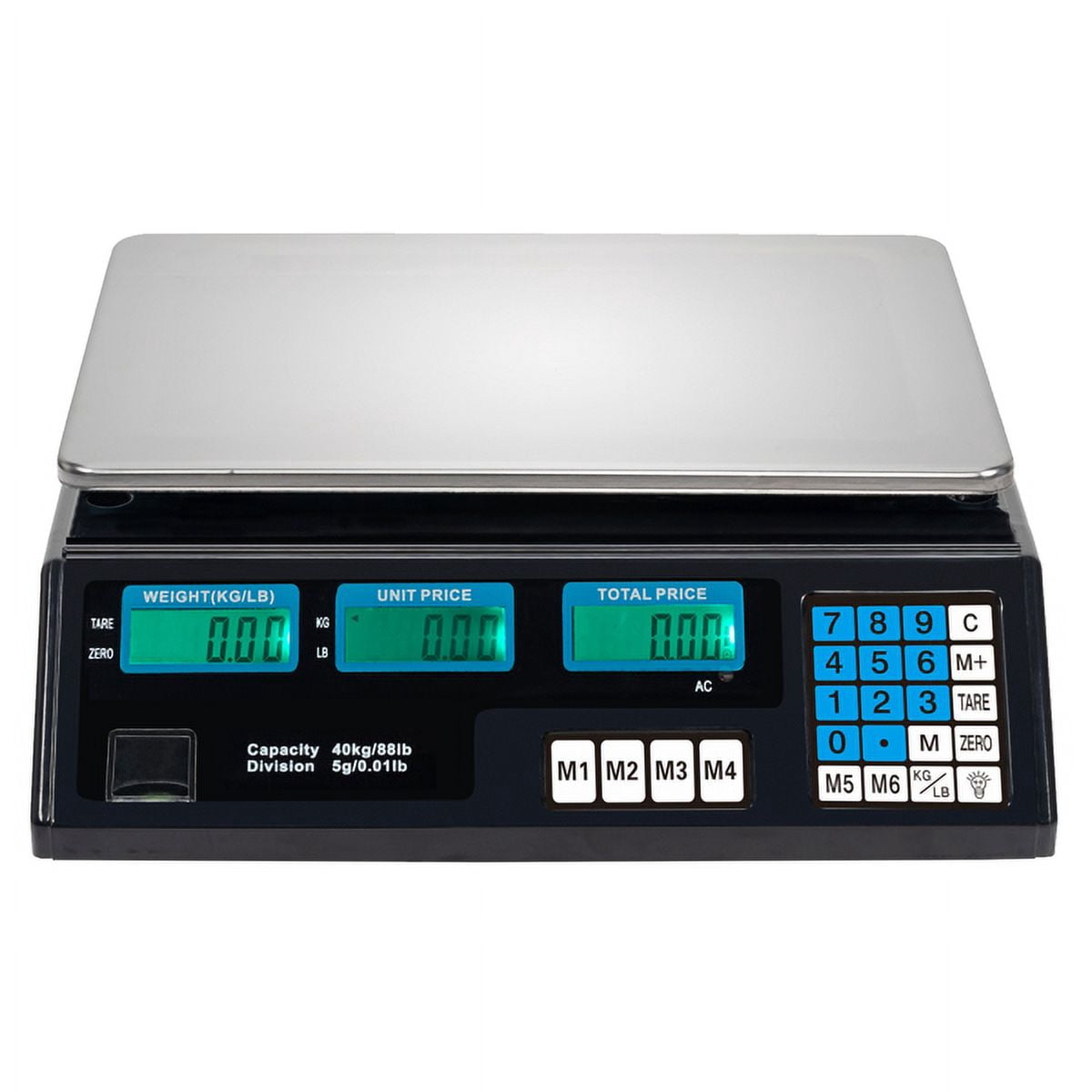 Computing Scale, 40kg/5g Digital Retail Scale / Backlit LCD, PLU Memory & Accounting