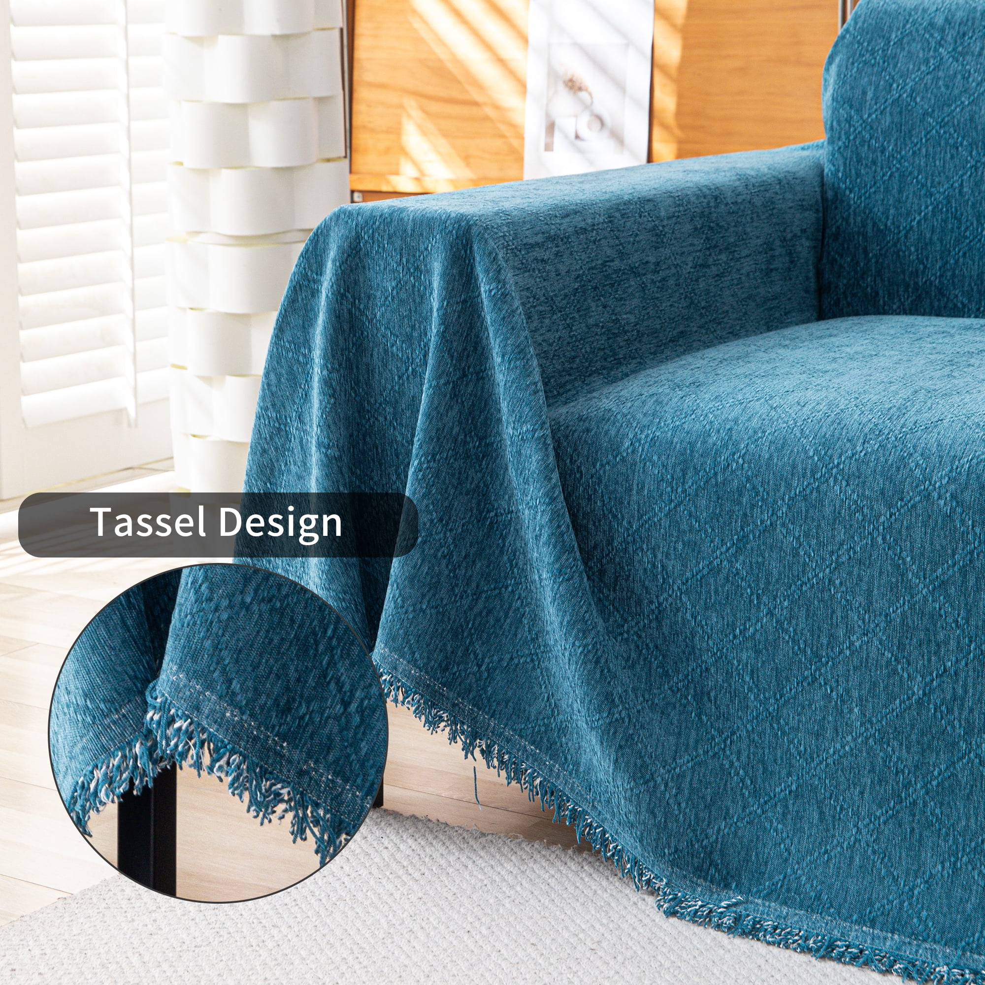Smuge Sofa Cover, Sofa Slipcovers Couch Covers Protector 3 Cushion Throw Sofa Towel for L Shaped Couch Suitable for All Seasons (71"x 118", Blue)