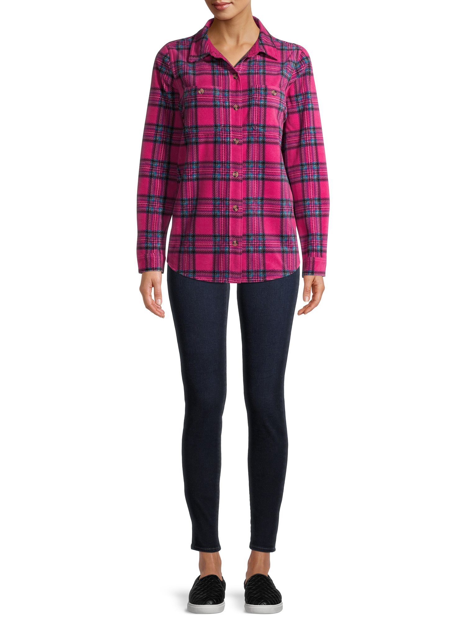 Time and Tru Long Sleeve Relaxed Fit Checked Plaid Jacket (Women's) 1 Pack