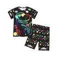 thumbnail image 2 of HWJAD Boys Cool Summer Outfits Set for Toddler Kids Short Sleeve Tee and Shorts 2 Pieces Little Boys Graffiti Dinosaur Clothes, 2 of 12