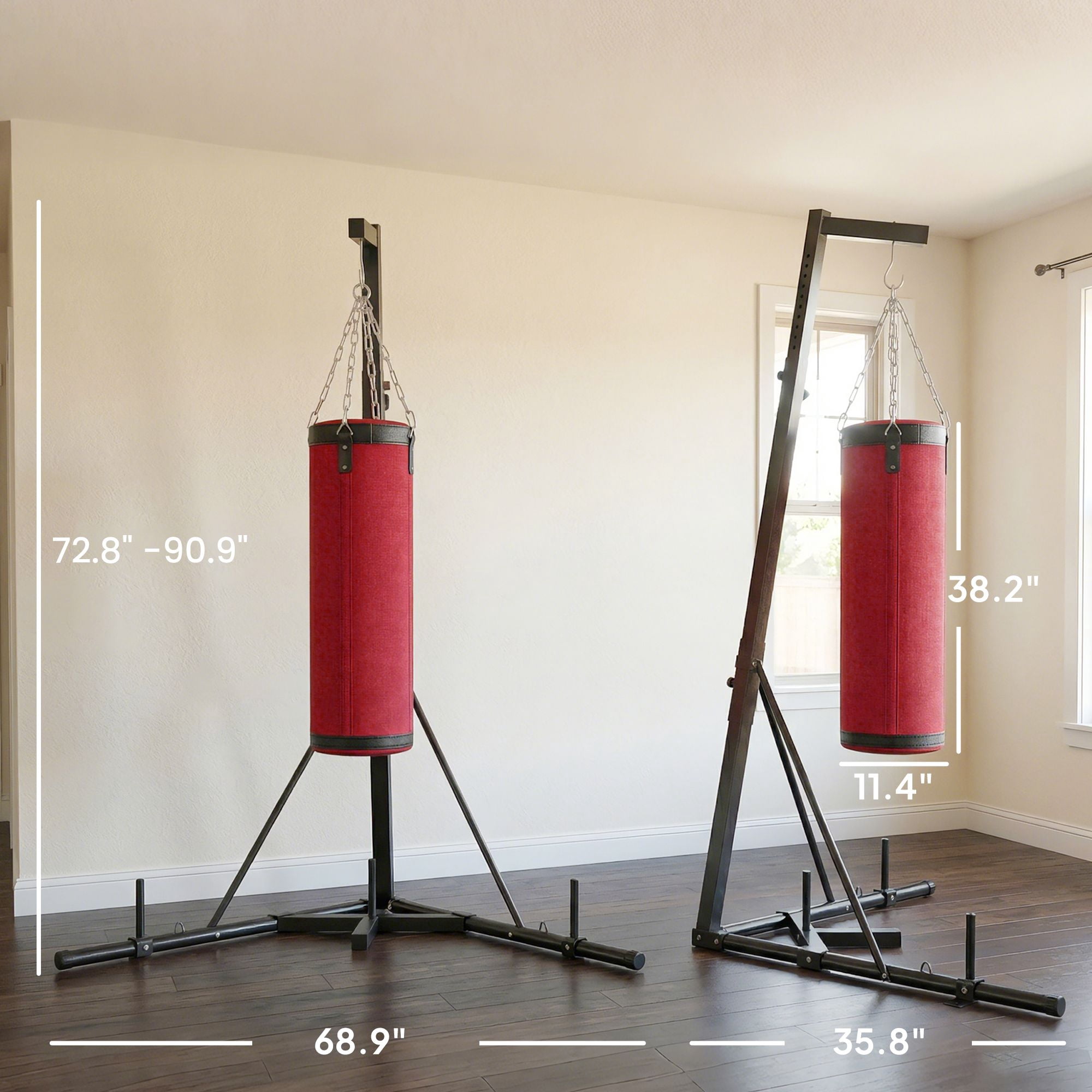 Dranite Speed Bag & Stand Combo, 72.8"-90.9" Adjustable Freestanding Punching Bag Set with Canvas Heavy Bag, Red