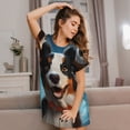 thumbnail image 3 of Bingfone Playful Smile Cute Dog Nightgowns for Women Sleep Shirts Short Sleeve Nightshirt Pullover Nightdress Soft Sleepwear, 3 of 6