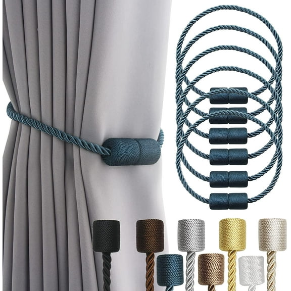 6 Pack Blue Strong Magnetic Curtain Tiebacks Outdoor Elegant Decorative Tie Backs Modern Rope Tiebacks for Drapes Window Curtain Holdbacks for Draperies