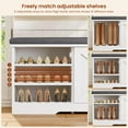 thumbnail image 3 of Farmhouse Storage Bench with Cushion, 57in Shoe Cabinet with Metal Barn Door and Half Hidden Storage Space for Entryway, Bedroom, Living Room, Old White, 3 of 7