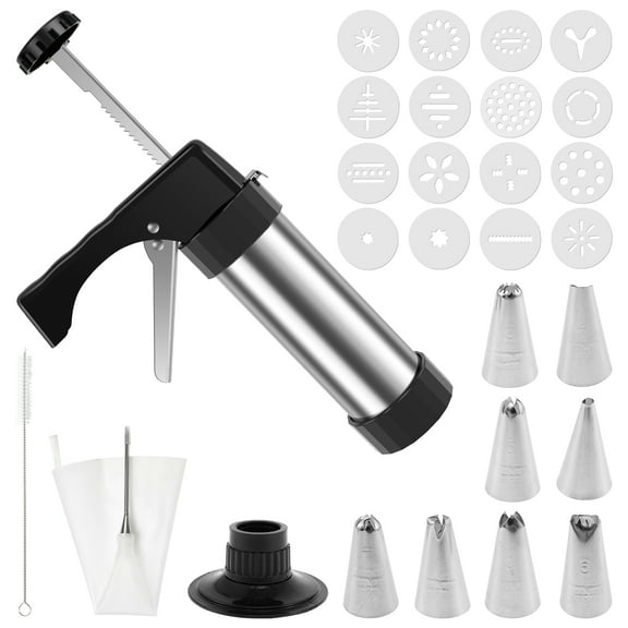 Stainless Steel DIY Cookie Press Kit 16-Disc 8-Tip Multipurpose Steel Cookie Press Black