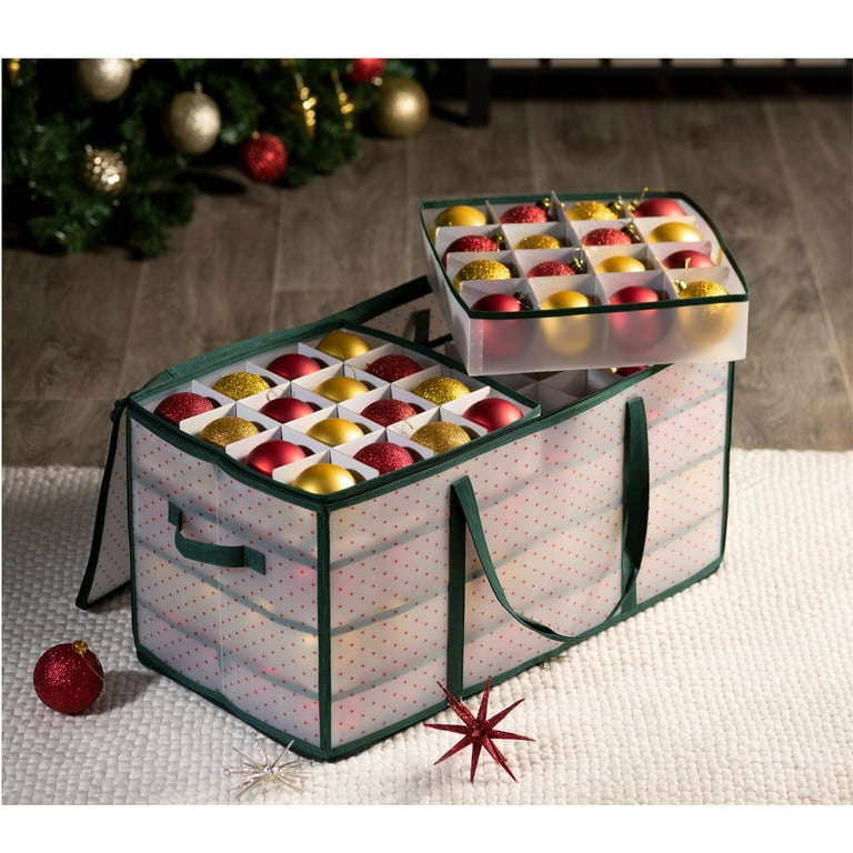 Lot of 2 - Plastic Christmas Ornament Storage Box with 2-Sided