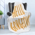 thumbnail image 4 of Hello Gorgeous Soft Flannel Fleece Throw Blanket, Brush Lettering Hello Gorgeous Words on White Background, Cozy Plush for Indoor and Outdoor Use, 50" x 60", White and Apricot, by Ambesonne, 4 of 5