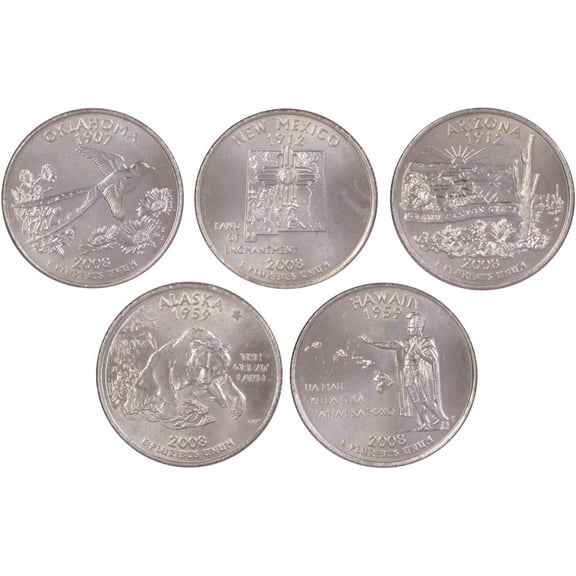 2008 P State Quarter 5 Coin Set BU Uncirculated Mint State 25c Collectible