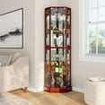 thumbnail image 2 of BELLEZE Ashfield Lighted Wood/Glass Curio Corner Cabinet Floor Standing, Walnut, 2 of 6