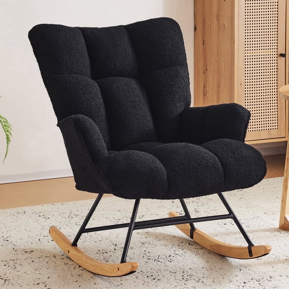 SAETSFEG Upholstered Chair for Living Room, Bedroom, Black-Ottoman