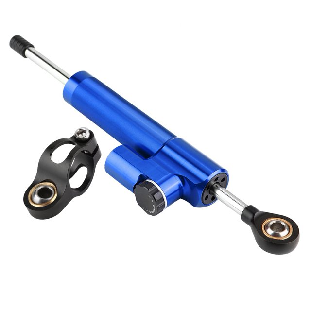 TKSE Amortiguador de dirección, amortiguador de dirección de aleación de aluminio Universal para motocicleta, estabilizador, Control de seguridad invertido lineal(Azul negro)