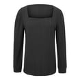thumbnail image 4 of Cavosen Ladies Tops and Blouses Long Sleeve Puff Sleeve Knitted Pullover Tops Tunic Square Neck Solid Soft Blouse Holiday T-Shirts Trendy Casual Shirts Workout Beach Tees Black 2XL, 4 of 6