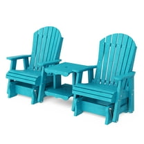 Wildridge Heritage Double Rock-A-Tee, Aruba Blue - Outdoor Weather Resistant HDPE Double Glider Set with Table for Porch, Patio, Deck