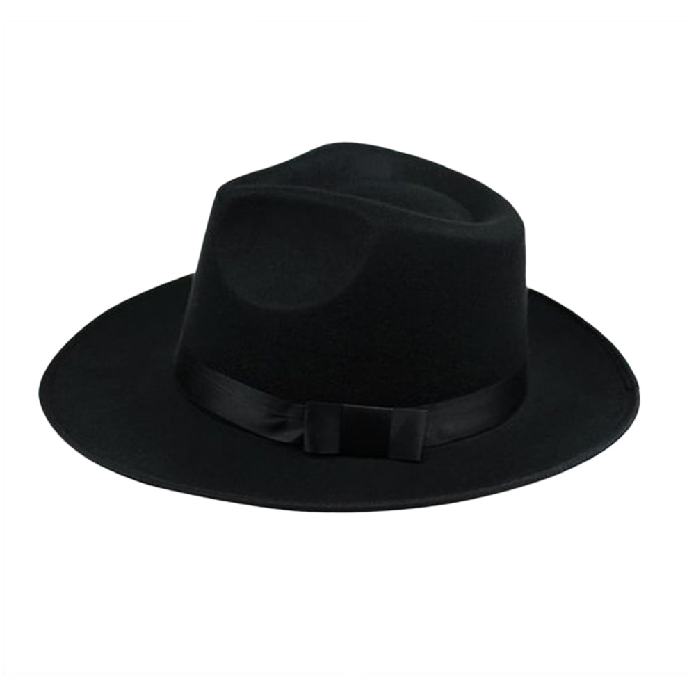Fedoras Real Wool Felt Hat for Women Men Classical Jazz Cap with Tassels Band Vintage Wide Brim Jazz Hat Black