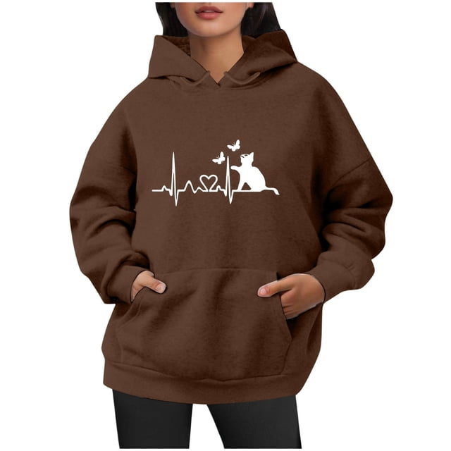 WILLBEST Sudadera con Capucha para Mujer, Estilo Otoño-Invierno, Holgada, Tallas Grandes, con Estampado de Letras y Cordón Ajustable Grande