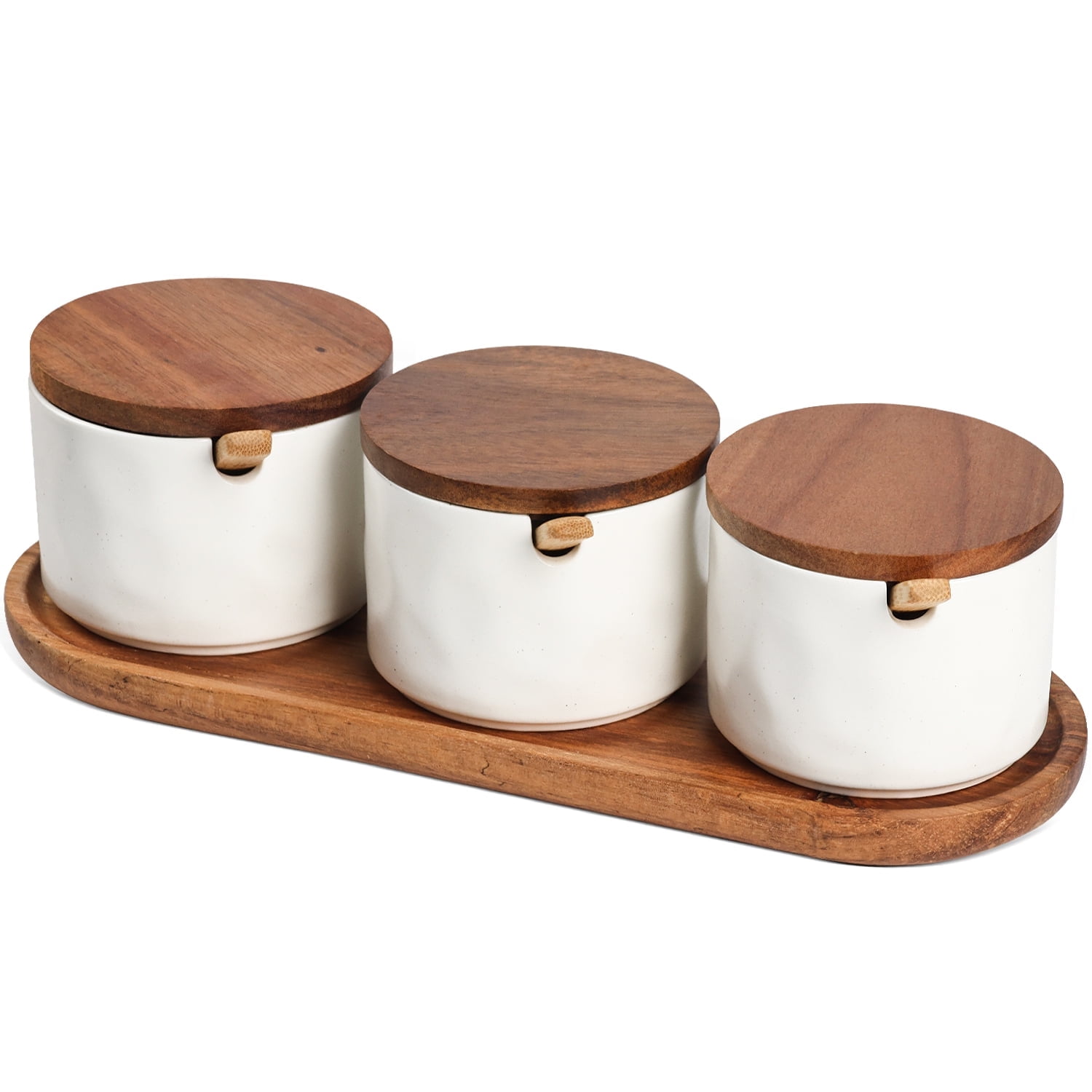 Elama Ceramic Spice, Jam and Salsa Jars with Bamboo Lids & Serving