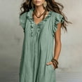 thumbnail image 6 of Nmnitkp Women's Ruffle V Neck Maxi Dress, Flutter Sleeveless Loose Linen Blend Dress with Pockets, Casual Summer Dress for Beach Vacation & Daily Wear Mint Green,XXL, 6 of 9
