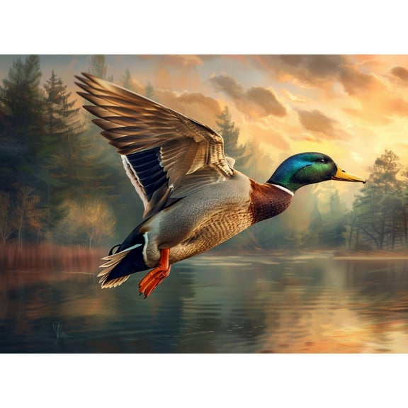 Flying Mallard Cross River 5D Diamond Art Painting by Number Kits for Adults DIY Paint with Round Full Drill Diamond Gems Painting Art Craft for Home Wall Decor 11.8x15.8in
