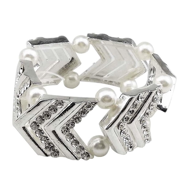 Boda nupcial plata / oro and rosa perla elástica con de imitación brazalete Plateado
