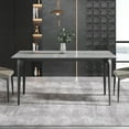 thumbnail image 2 of Magic Home 63" Light Luxury Sintered Stone Dining Table with Carbon Steel Legs,Dining Table for 6 Person with Slate Rectangular Tabletop for Dining Room, Gray Tabletop with Black Legs, 2 of 6