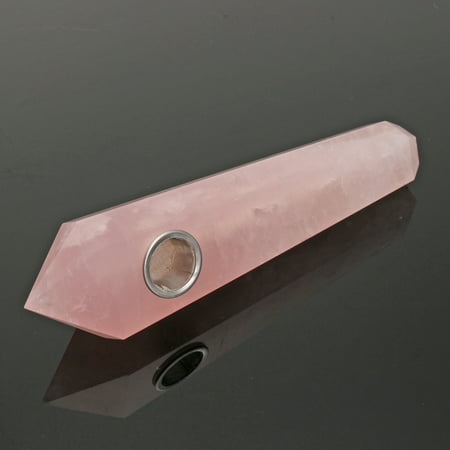 100% Natural Rose Quartz Crystal Pink Wand Smoking Pipe Healing & w/Carb Hole -