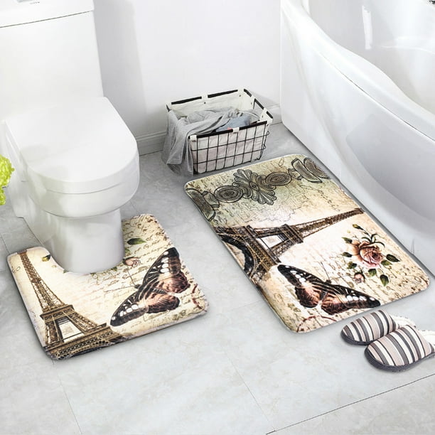 2pcs Non Slip Bathroom Set Contour Pedestal Rug Cover Bath Mat Doormat Home Decor Paris Eiffel Tower Style Walmart Com Walmart Com