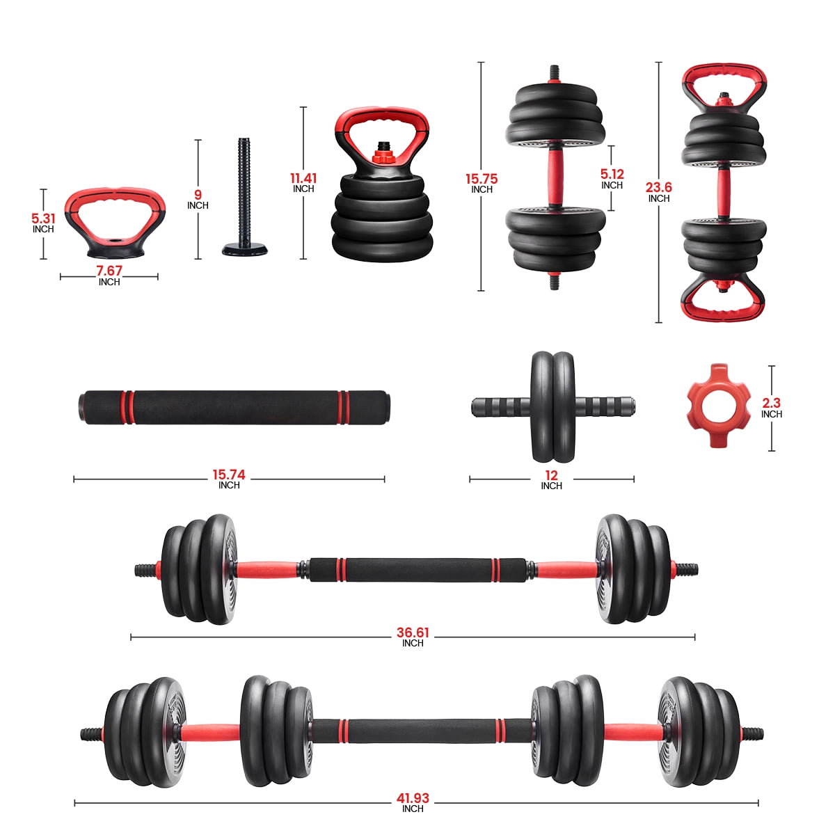 Relife Sports Adjustable Dumbbell Set Free Weight Used as Barbell Kettlebell Fitness Home Gym Workout