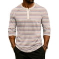 thumbnail image 2 of Hearthz Summer Henley T Shirts for Men Striped Raglan 3/4 Sleeve Jersey Baseball T-Shirts Casual Workout Big and Tall Men's T-Shirts, 2 of 8