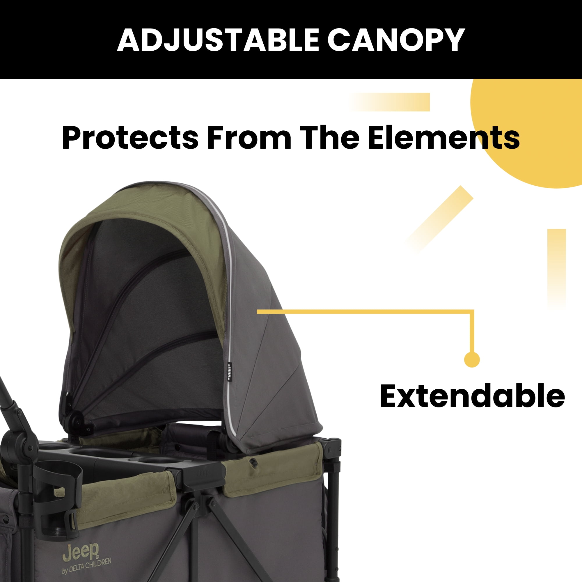 Jeep Sport All Terrain Stroller Wagon Delta Children Includes Canopy Parent Organizer Adjustable Handlebar Snack Tray Cup Holders Grey Olive Green