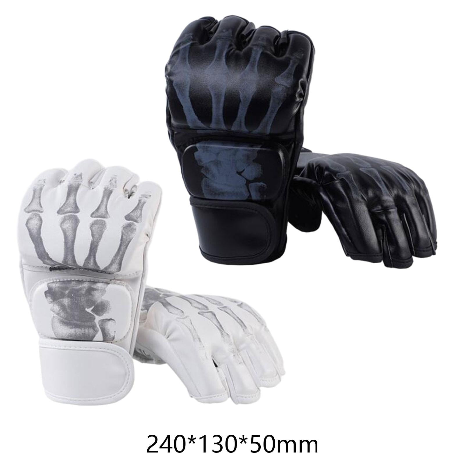 BAOSITY 2 Pairs Mma Gloves Half Finger Boxing Gloves for Training Sanda Punching Bag Black and White