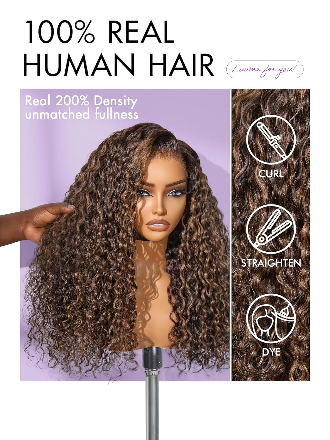 LUVME 7x6 PartingMax HD Lace Front Wigs 22" Water Wave Human Hair Pre Cut Plucked Glueless Hlighlight Color