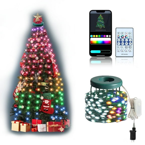 Christmas Tree Lights with Ring, 10 Strings 200 LED 9.8ft Xmas String Lights with Remote/APP Control & Timer for Xmas New Year Holiday