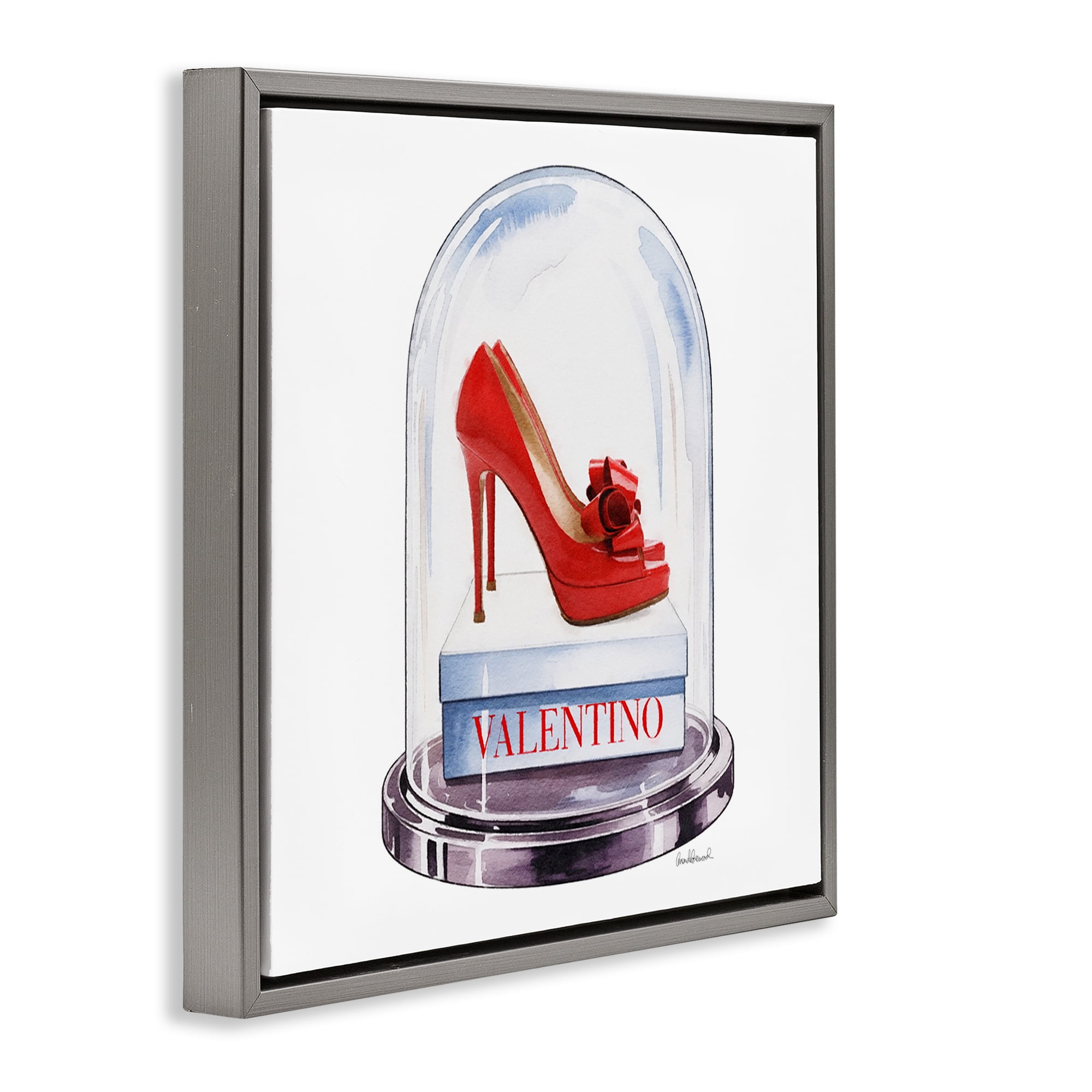 Stupell Industries Red Heels in Bell Jar Gray Framed Floater Canvas Wall Art, design by Amanda Greenwood