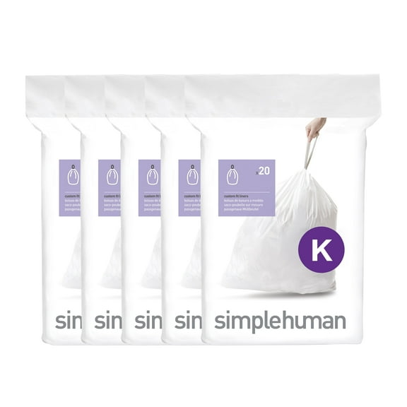 simplehuman Code K Custom Fit Drawstring Trash Bags in Dispenser Packs, 100 Count 35-45 Liter / 9.3-12 Gallon, White