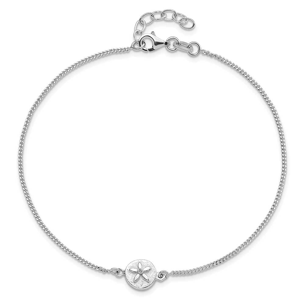 Finest Gold Sterling Silver CZ Sand Dollar 9 in. Plus 1 in. Extender - Total 10 in. Anklet