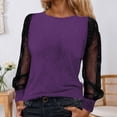 thumbnail image 2 of Women's Long Sleeve Casual Top with Sheer Mesh Yoke Loose Fit Round Neck Everyday Comfort T-Shirt Oversized T-shirts Short Sleeve Crewneck Casual Tops, 2 of 4