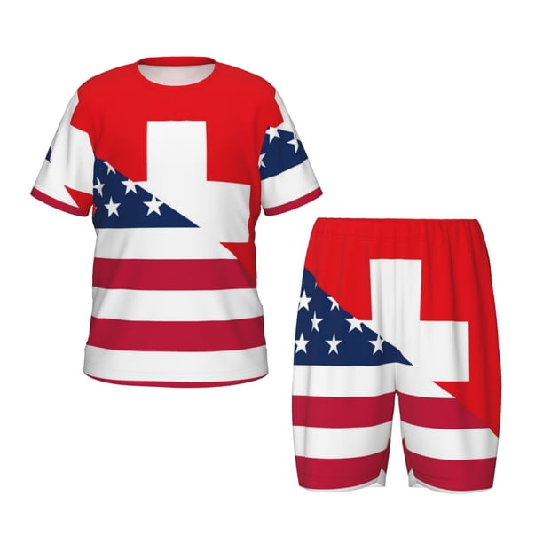 Balery USA Switzerland Conjunto de Pijama Infantil de Manga Corta con Estampado – Ropa de Dormir de Algodón Suave-4X-Large
