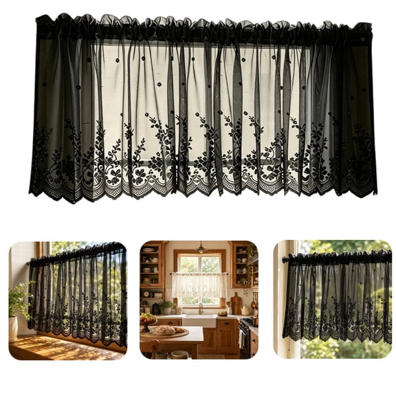 30"X24"Boho Lace Window Curtain Valance Embroidered Solid Color Farmhouse Light Filtering Small Window Tier for Kitchen Living Room